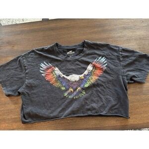 Hollister Black Crop Top Rainbow Eagle Small